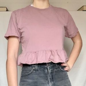 Wild Fable pink ruffle crop tee